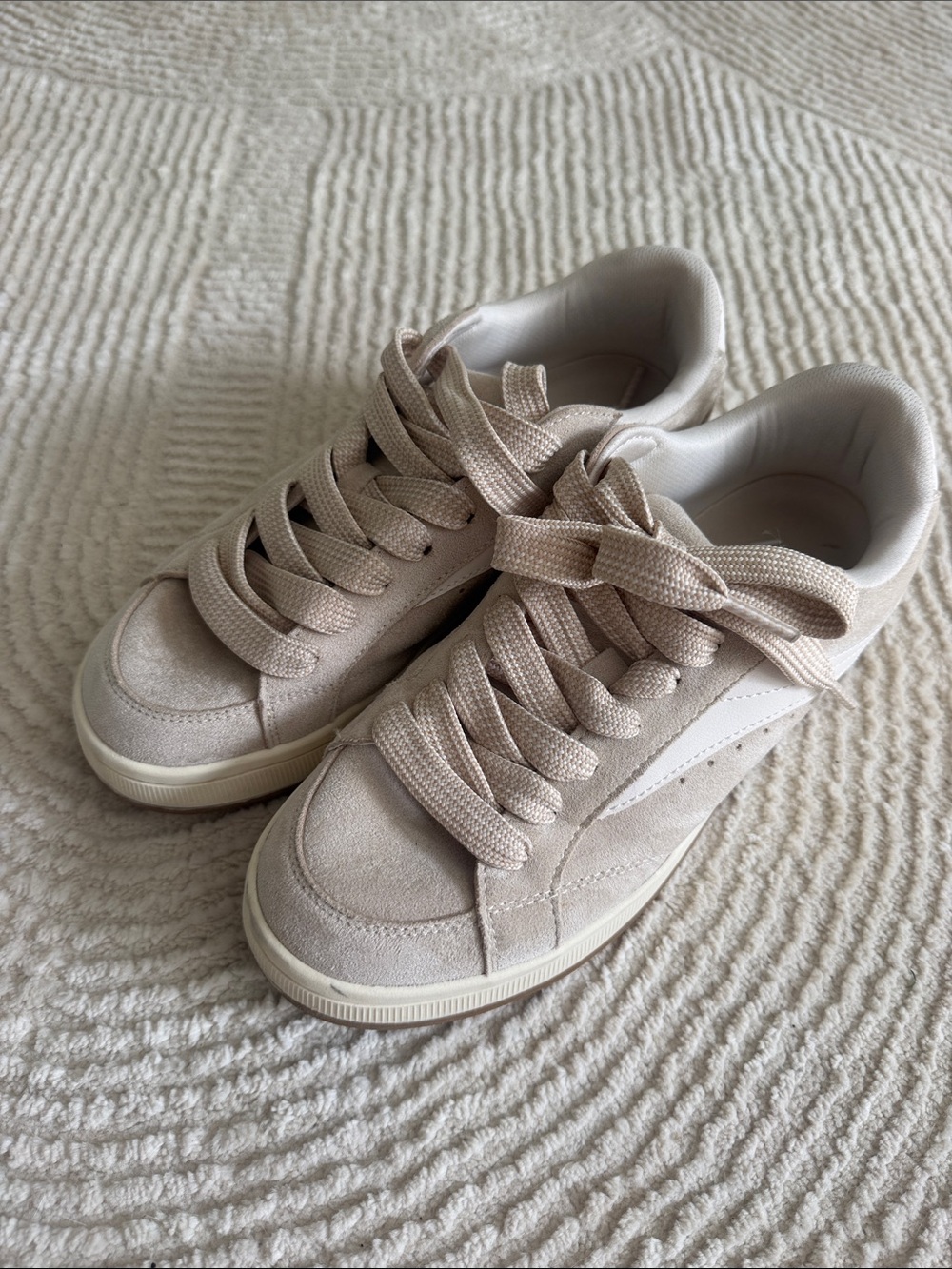 Women’s Faux Suede Lace-Up Sneakers - Beige